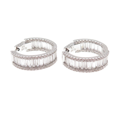 925 Sterling Silver Emerald & Round-Cut C Z In / Out Hoop Earrings