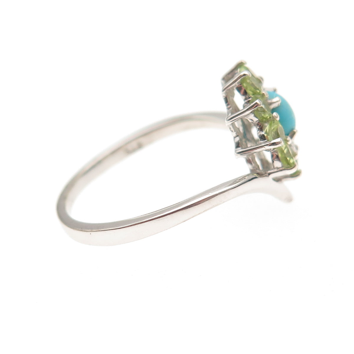Chuck Clemency 925 Sterling Silver Real Turquoise Peridot Floral Ring Size 8.25