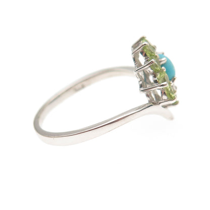 Chuck Clemency 925 Sterling Silver Real Turquoise Peridot Floral Ring Size 8.25