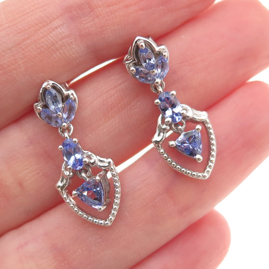 Chuck Clemency 925 Sterling Silver Real Multi-Cut Tanzanite Dangle Earrings