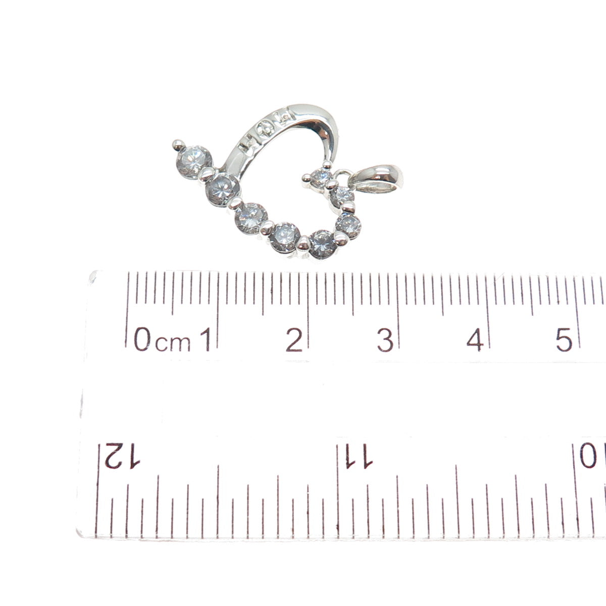 925 Sterling Silver Graduated Round-Cut C Z Mom Heart Mini Charm Pendant