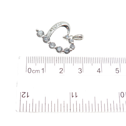925 Sterling Silver Graduated Round-Cut C Z Mom Heart Mini Charm Pendant