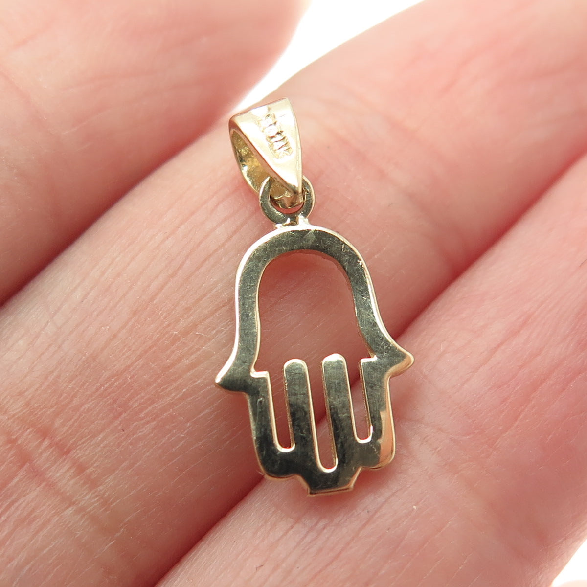 14K Yellow Gold Real Turquoise Hamsa Amulet Minimalist Charm Pendant