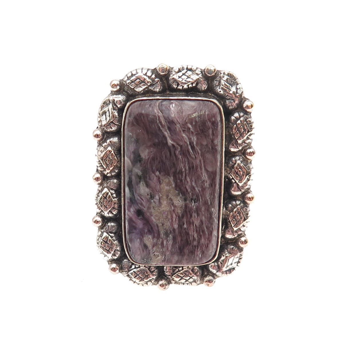 925 Sterling Silver Vintage Real Sugilite Modernist Oxidized Ring Size 8.75