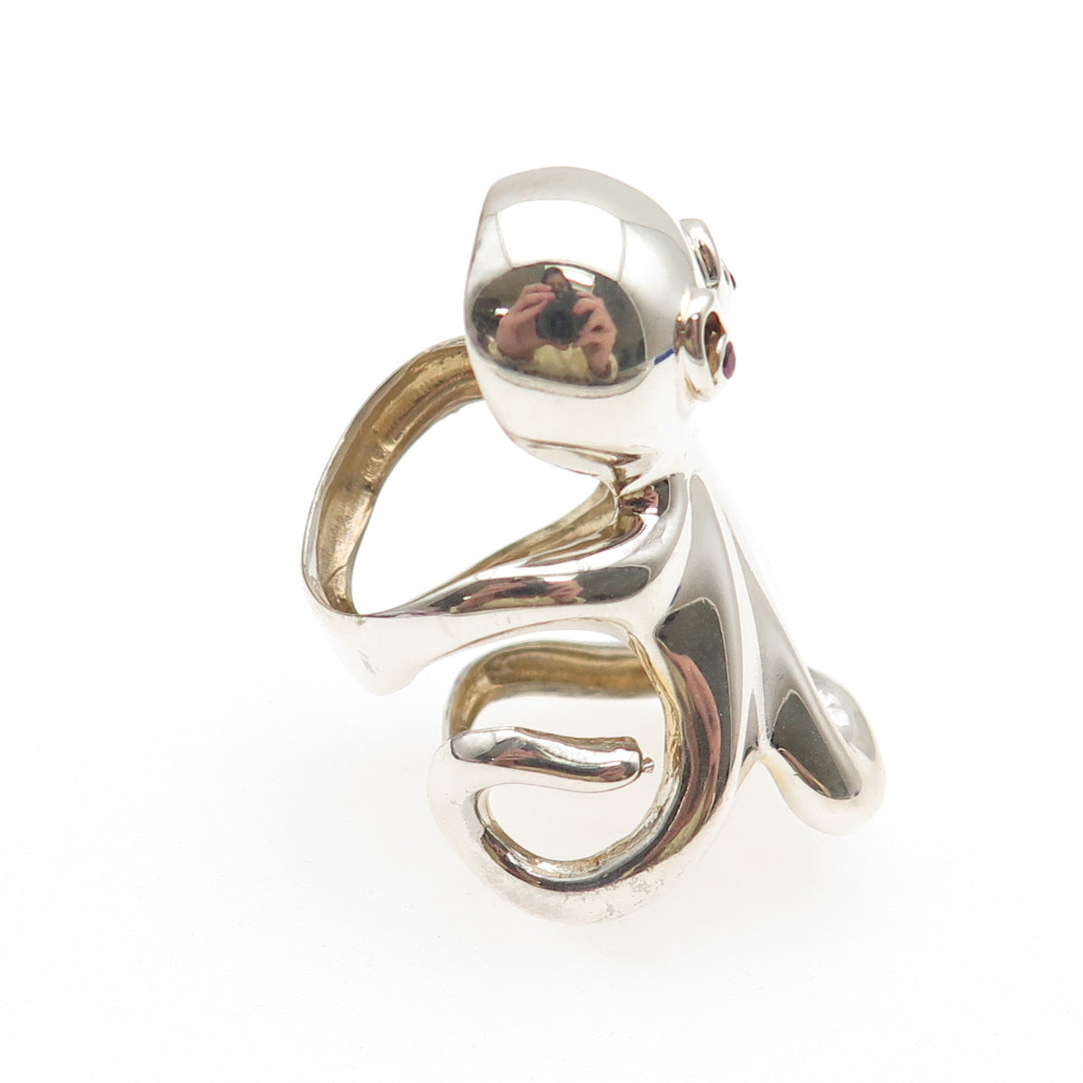 925 Sterling Silver Vintage Real Ruby Modernist Octopus Ring Size 5.5-6.5
