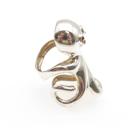 925 Sterling Silver Vintage Real Ruby Modernist Octopus Ring Size 5.5-6.5