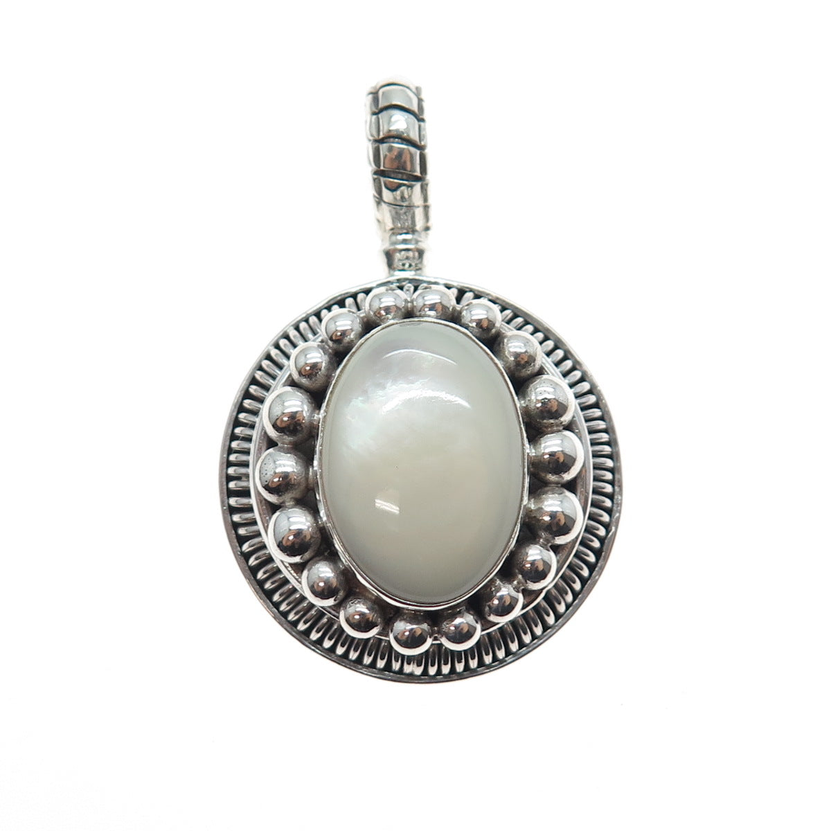 SUARTI BALI 925 Sterling Silver Vintage Real MOP Beaded Charm Pendant