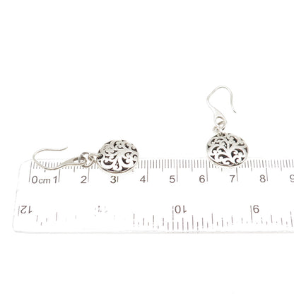 925 Sterling Silver Vintage Floral Scroll Disc Dangle Earrings