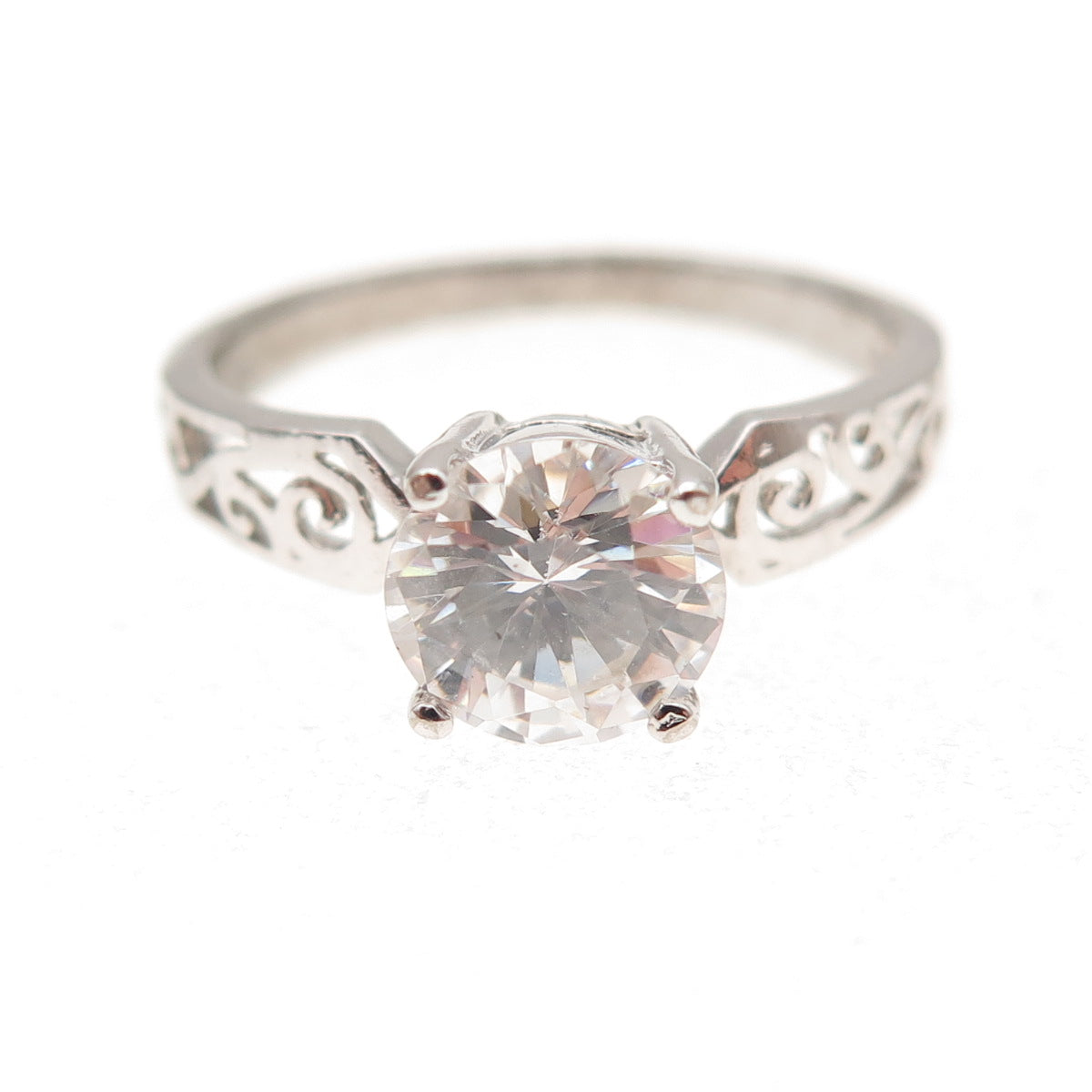 Chapal Zenray 925 Sterling Silver Round-Cut C Z Engagement Ring Size 6.75