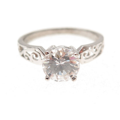 Chapal Zenray 925 Sterling Silver Round-Cut C Z Engagement Ring Size 6.75