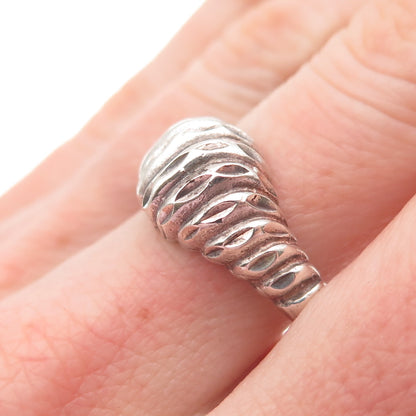 925 Sterling Silver Vintage Modernist Ribbed Dome Oxidized Ring Size 9.5
