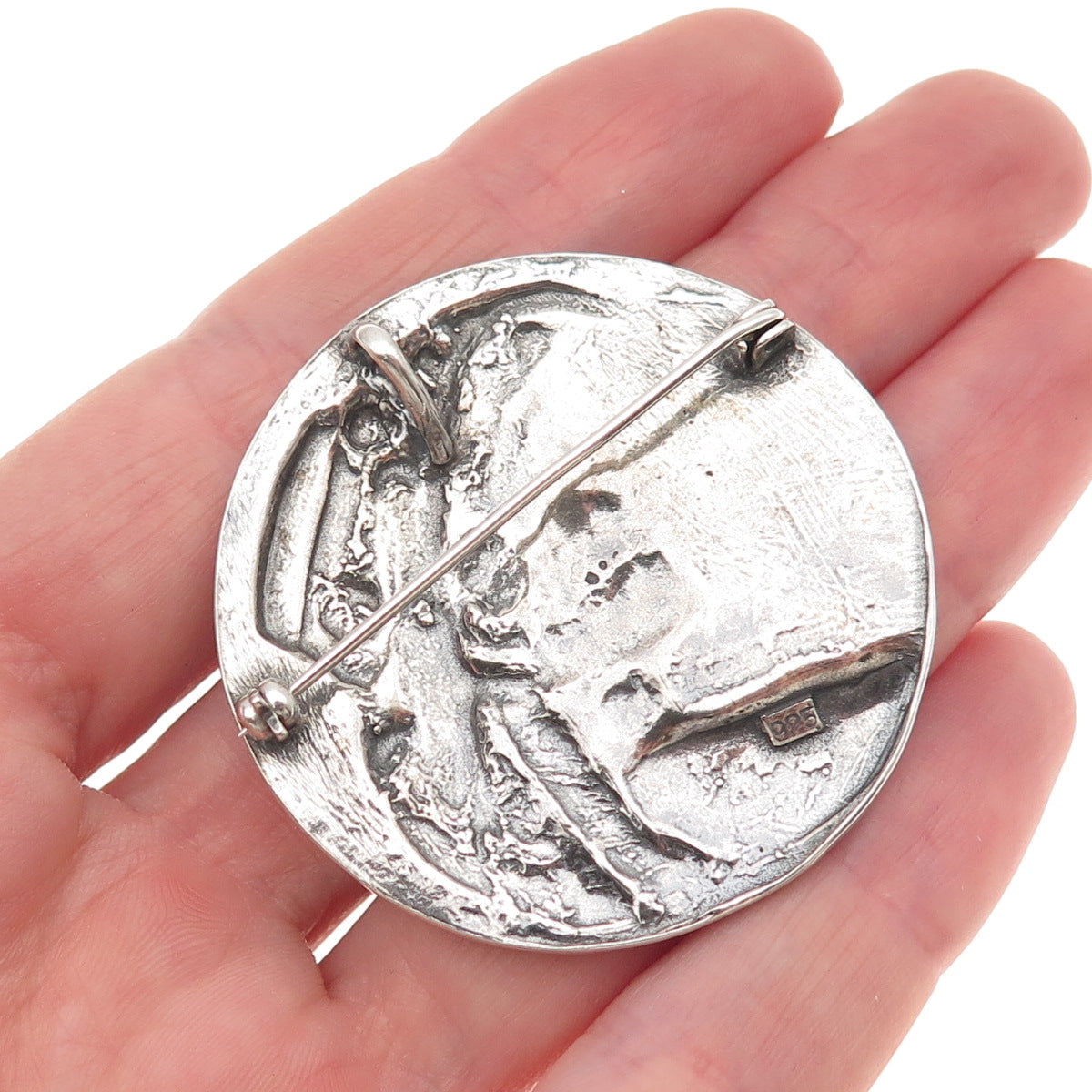 Armand Bargas 925 Sterling Silver Vintage Lady Cameo Oxidized Pin Brooch Pendant
