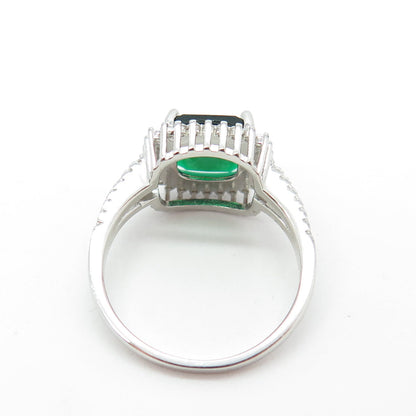 925 Sterling Silver Real Cushion-Cut Chrome Diopside & C Z Ring Size 9.25