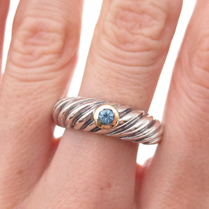 Flli Menegatti Sterling Silver 18K Gold Vintage Italy Blue Topaz Ring Size 9.75