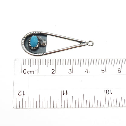 Old Pawn Sterling Silver Vintage Southwestern Turquoise Teardrop Tribal Pendant