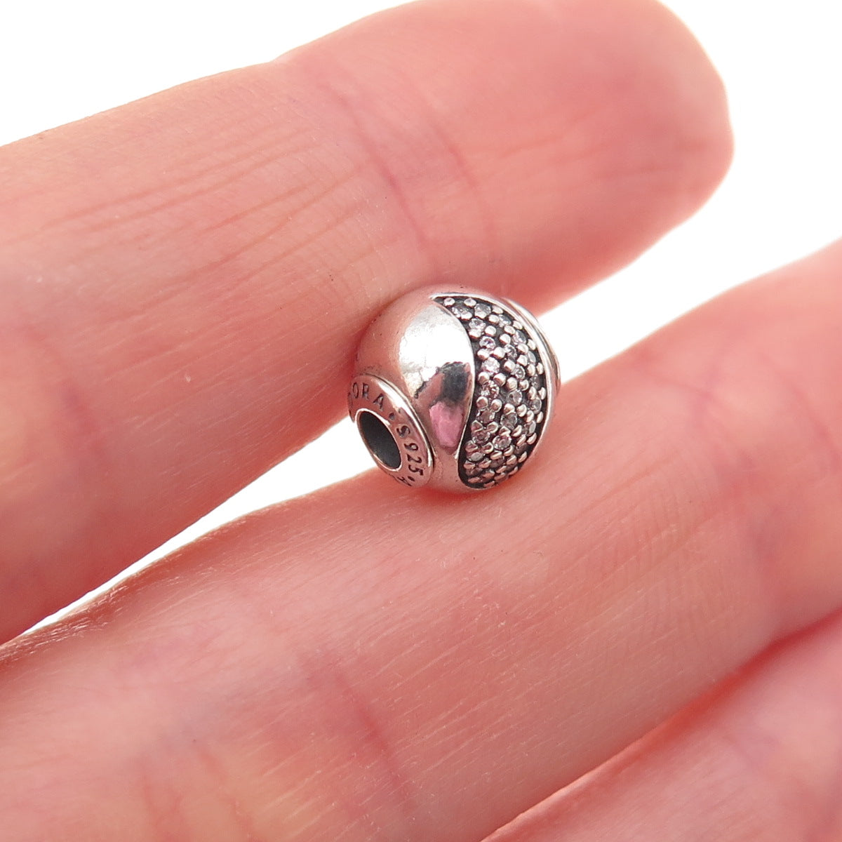 Pandora 925 Sterling Silver C Z Essence Happiness Slide Bead Charm