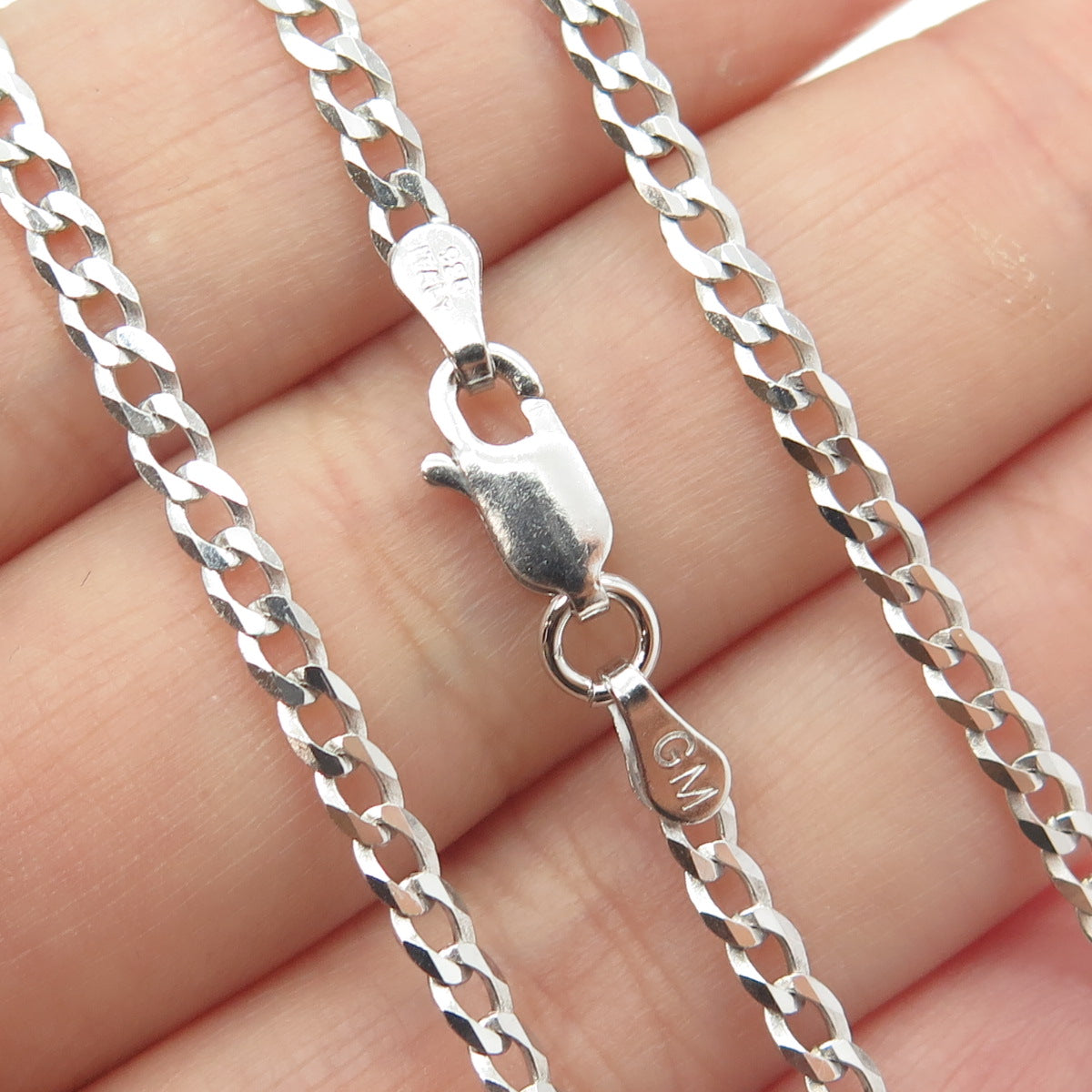 925 Sterling Silver Italy Flat Curb Chain Necklace 18"