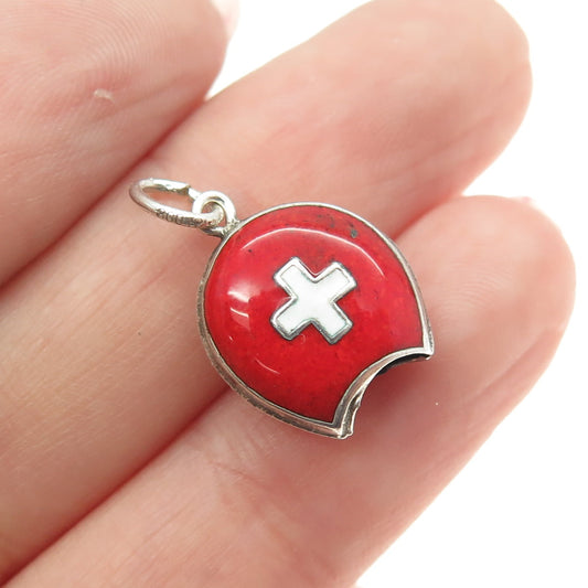 800 Silver Vintage Enamel Switzerland Charm Pendant