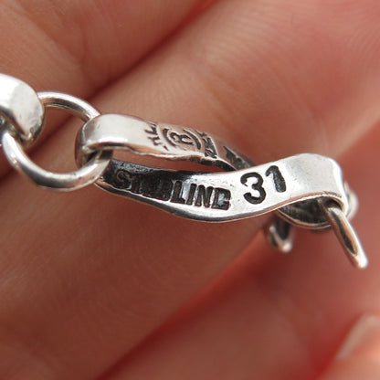 925 Sterling Silver Vintage Mexico Modernist Twisted Chain Oxidized Necklace 24"