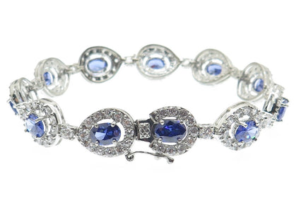 925 Sterling Silver Blue & White C Z Teardrop Link Bracelet 7.25"