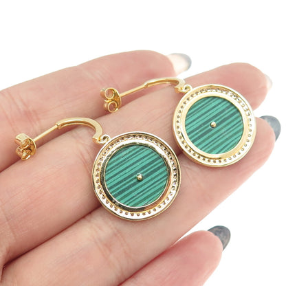 925 Sterling Silver Gold Plated Real Malachite & C Z North Star Earrings