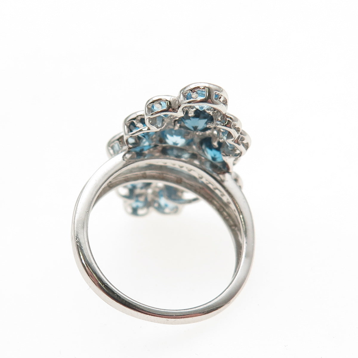 925 Sterling Silver Real London & Swiss Blue Topaz Cluster Ring Size 6