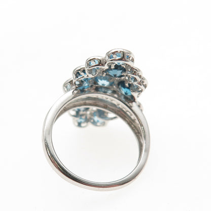 925 Sterling Silver Real London & Swiss Blue Topaz Cluster Ring Size 6