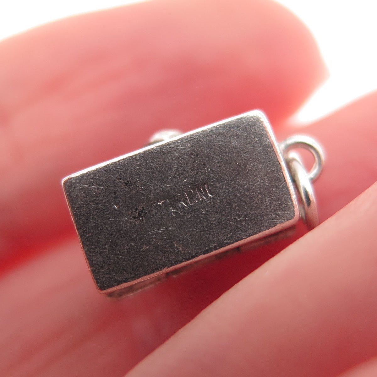 925 Sterling Silver Antique Art Deco Enamel Mystery Box 3D Mini Charm Pendant