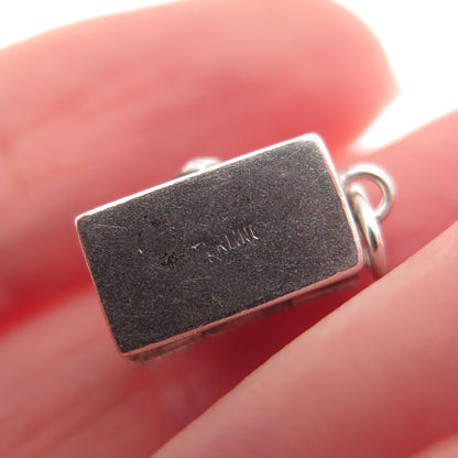 925 Sterling Silver Antique Art Deco Enamel Mystery Box 3D Mini Charm Pendant