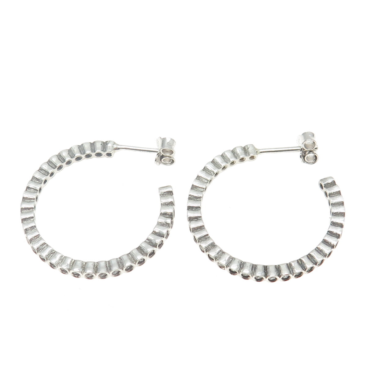 925 Sterling Silver Round-Cut C Z Tennis Link Hoop Earrings