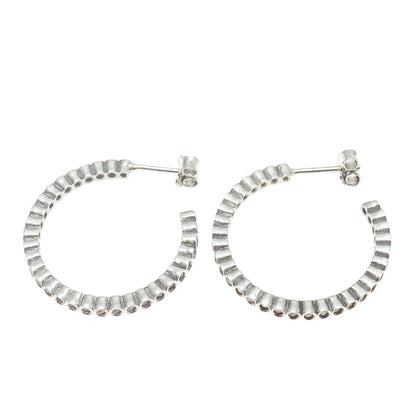 925 Sterling Silver Round-Cut C Z Tennis Link Hoop Earrings