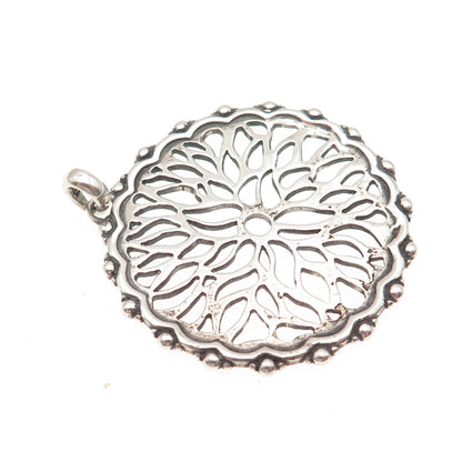 925 Sterling Silver Vintage Floral Oxidized Pendant
