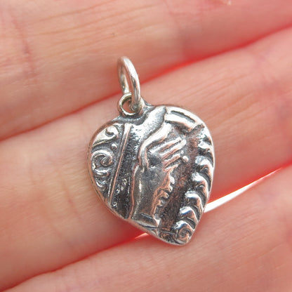925 Sterling Silver Vintage Handshake Heart Oxidized Minimalist Charm Pendant