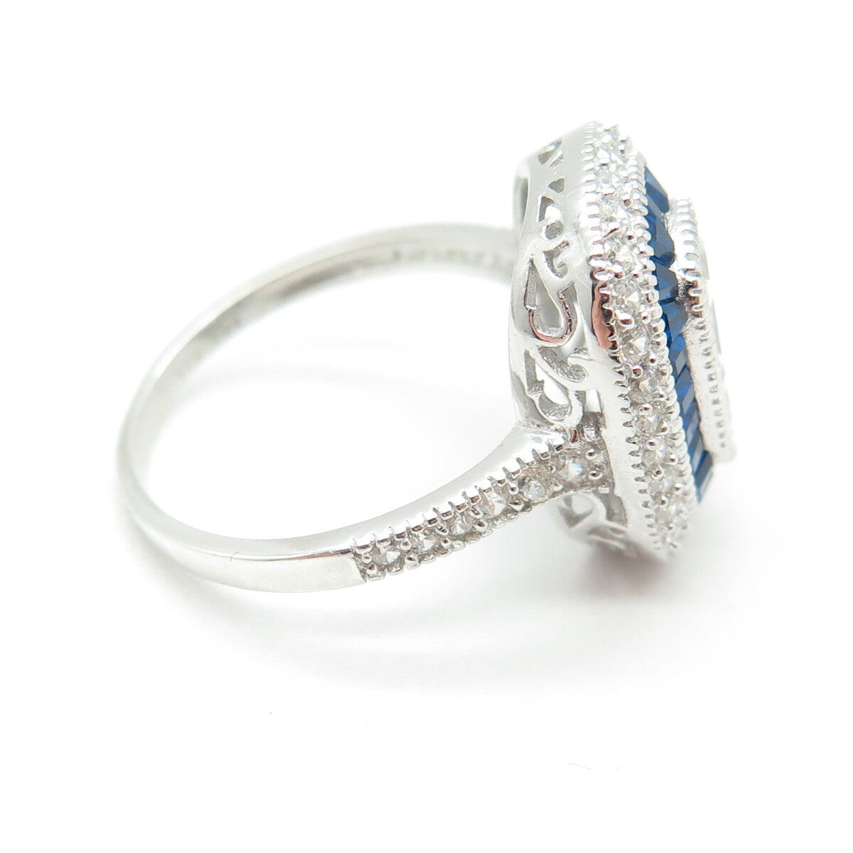 Elegance Jewellery 925 Sterling Silver Lab-Created Sapphire & C Z Ring Size 8.25