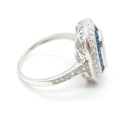 Elegance Jewellery 925 Sterling Silver Lab-Created Sapphire & C Z Ring Size 8.25