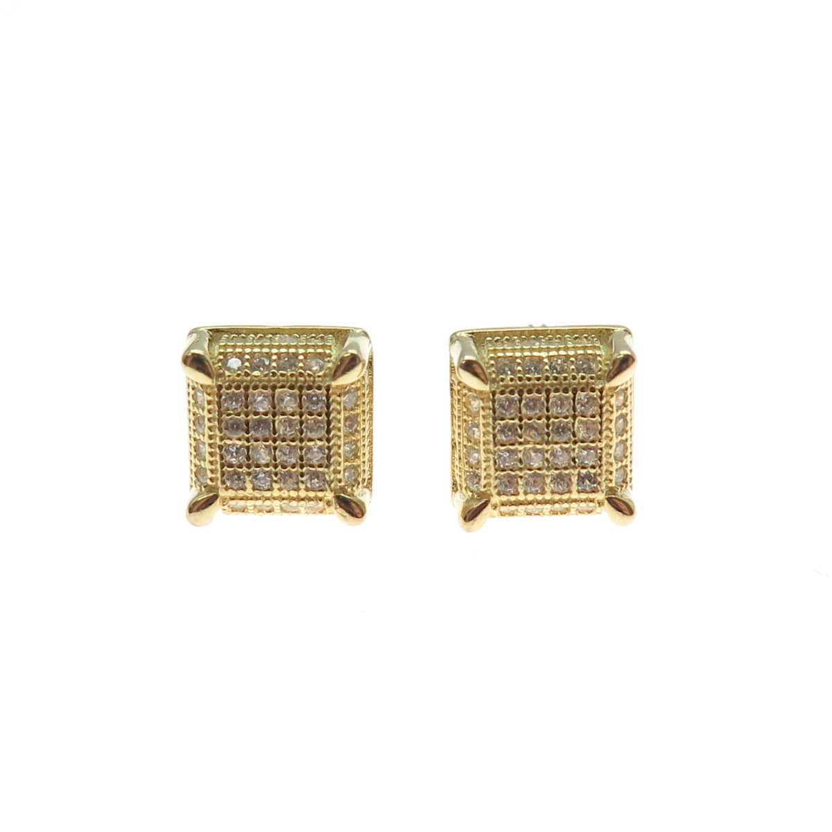 925 Sterling Silver Gold Plated Round-Cut C Z Stud Earrings