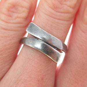 925 Sterling Silver Vintage Modernist Bypass Oxidized Ring Size 7