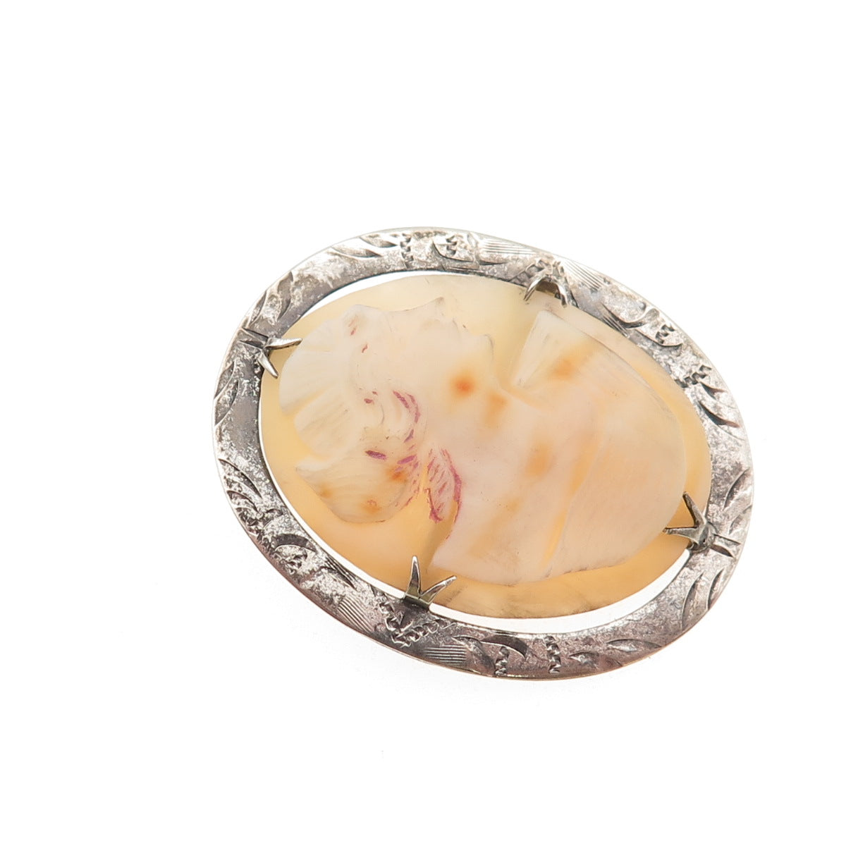 925 Sterling Silver Antique Art Deco Real MOP Carved Lady Cameo Pin Brooch