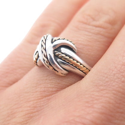 TIFFANY & CO. 925 Sterling Silver 18K Gold Vintage 1990 Crisscross Ring Size 6.5