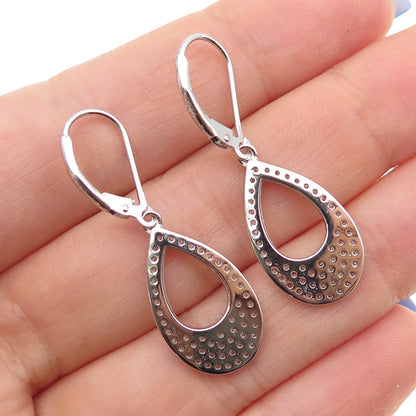 925 Sterling Silver Round-Cut C Z Teardrop Dangle Earrings