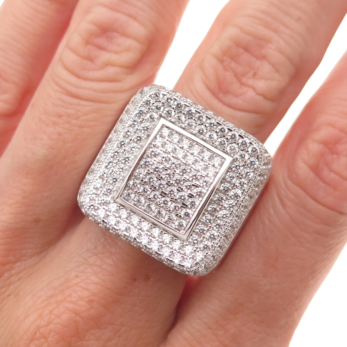 925 Sterling Silver Round-Cut C Z Statement Ring Size 10.25