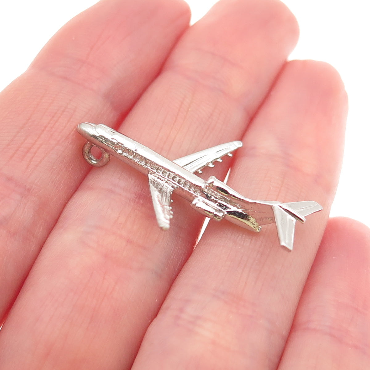 925 Sterling Silver Vintage Airplane 3D Charm Pendant