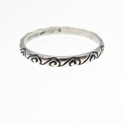 SHUBE 925 Sterling Silver Vintage Spiral Oxidized Stackable Band Ring Size 9