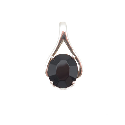 925 Sterling Silver Vintage Real Black Onyx Teardrop Charm Pendant
