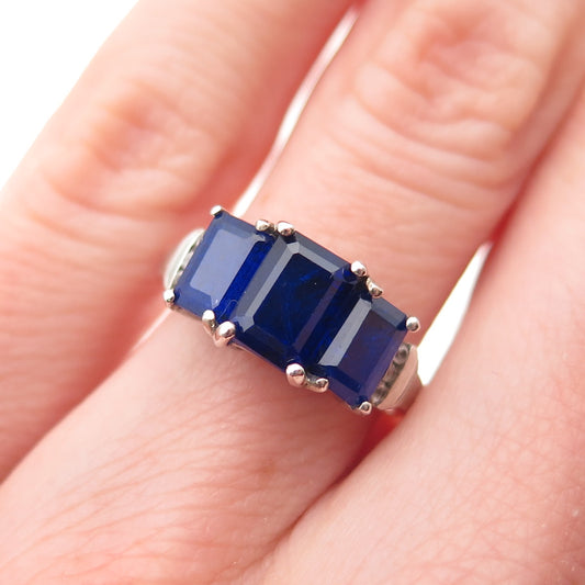 D'JOY 925 Sterling Silver Real Sapphire & White Topaz Ring Size 5