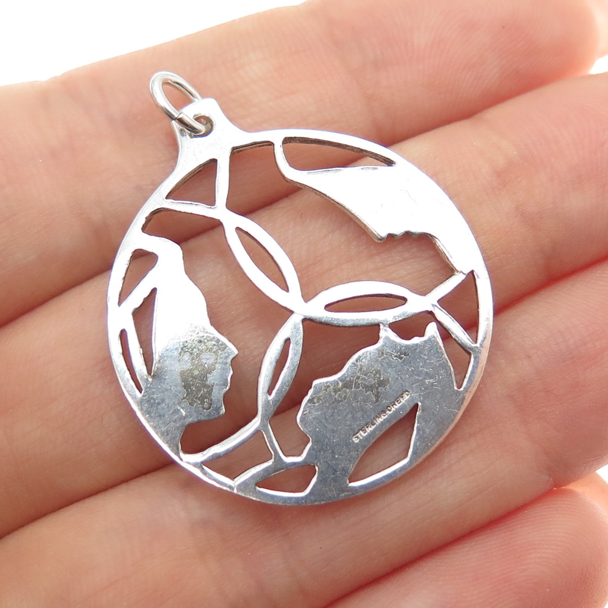 CREED 925 Sterling Silver Vintage Jesus St. Mary St. Joseph Religious Pendant