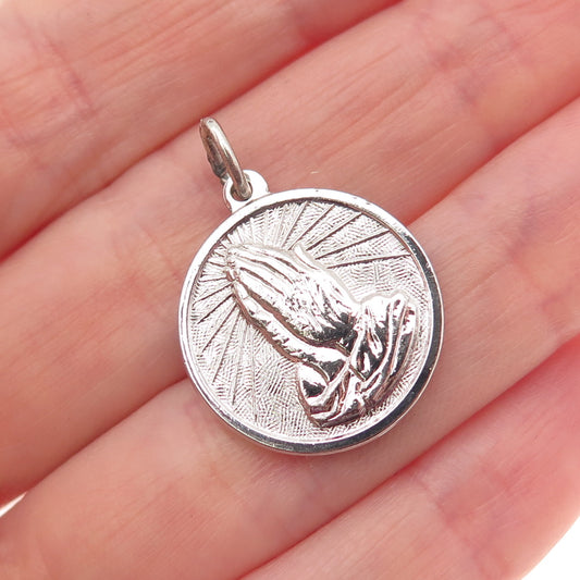 925 Sterling Silver Vintage Praying Hands Religious Mini Charm Pendant