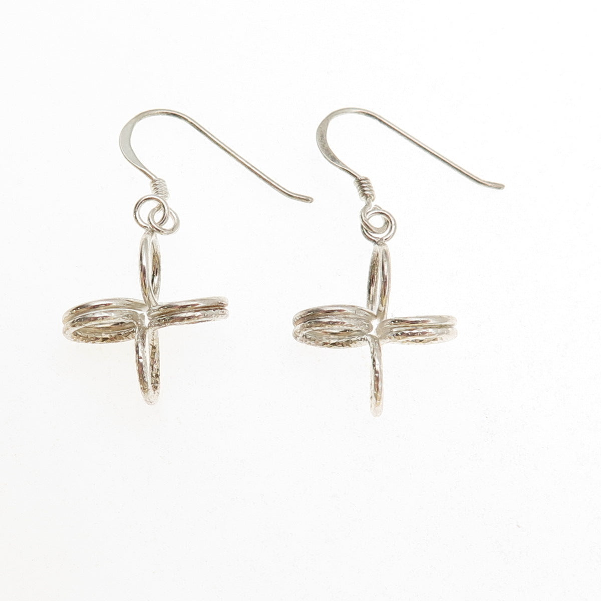 925 Sterling Silver Vintage Modernist Spiral Cross Dangle Earrings