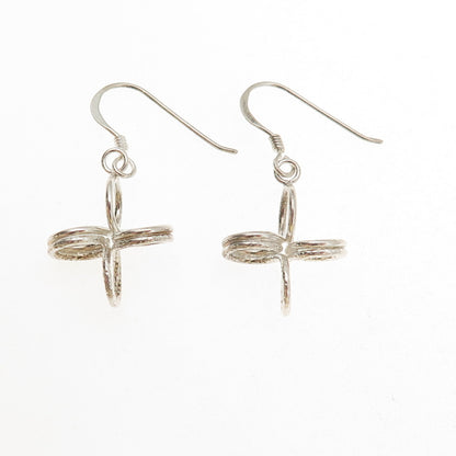925 Sterling Silver Vintage Modernist Spiral Cross Dangle Earrings