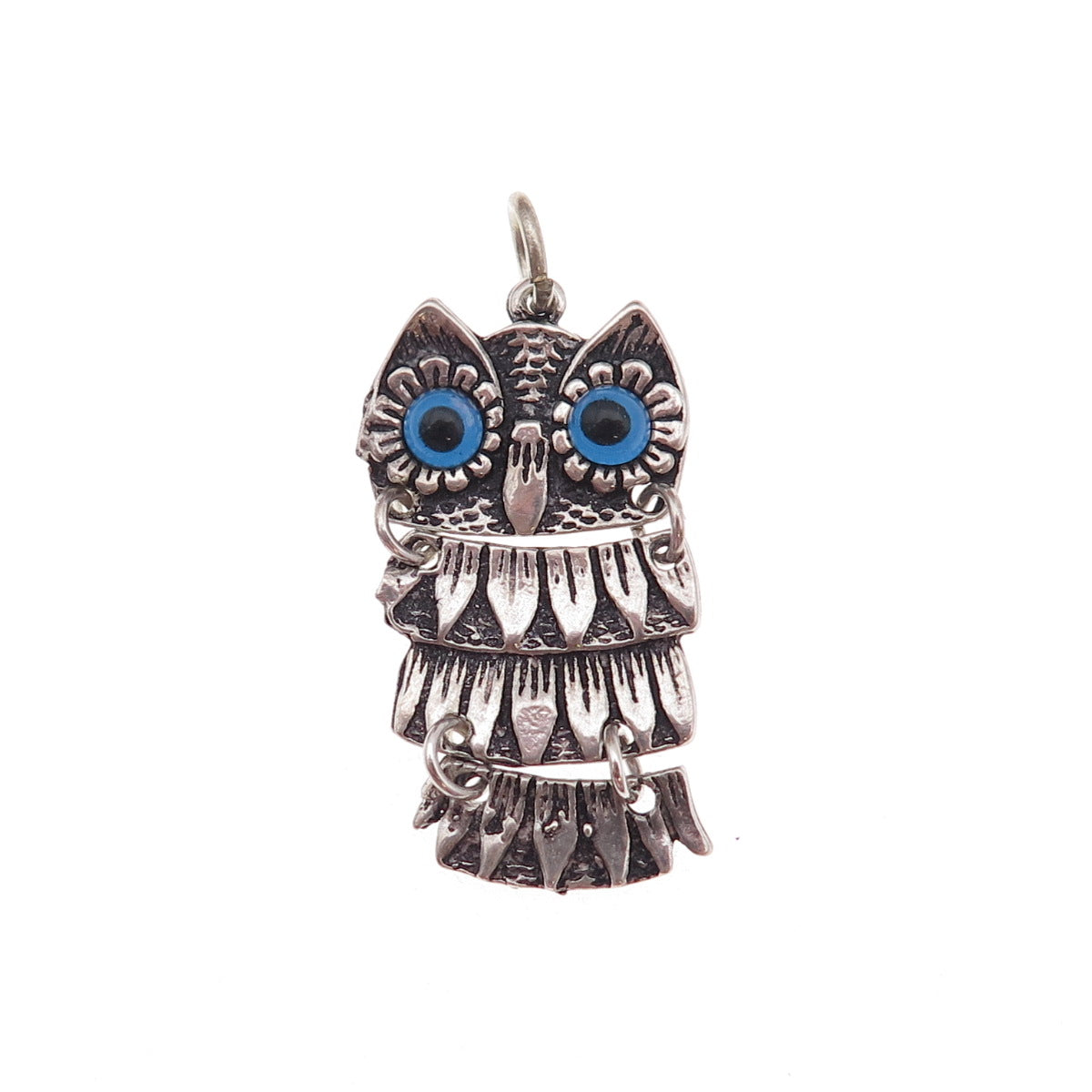925 Sterling Silver Vintage Glass Wise Owl Articulated Charm Pendant